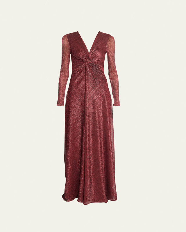 Twisted Metallic Viole Long-Sleeve Gown